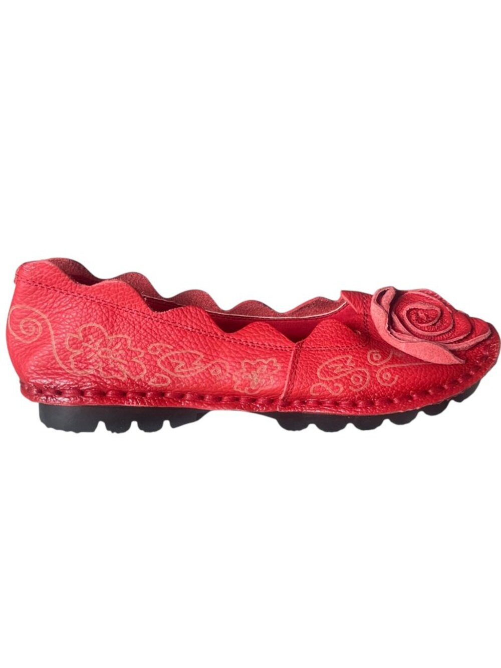 Handmade Floral Stitching Genuine Leather Comfort Slip-On Flats Loafers (8.5-9) - Picture 6 of 9